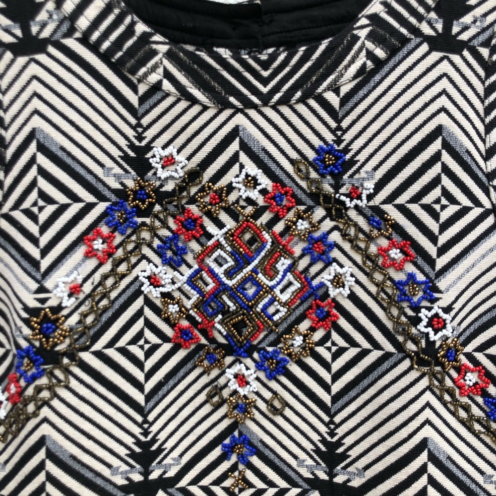 Free People New Romantics Striped Geometric Chevron Beaded Mini Dress - Picture 4 of 6